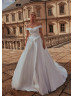 Off Shoulder Beaded Ivory Satin Tulle Vintage Wedding Dress